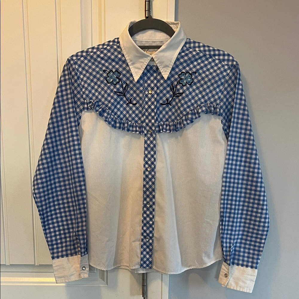 Caravan Vintage Western Blouse with Floral Embroidery M